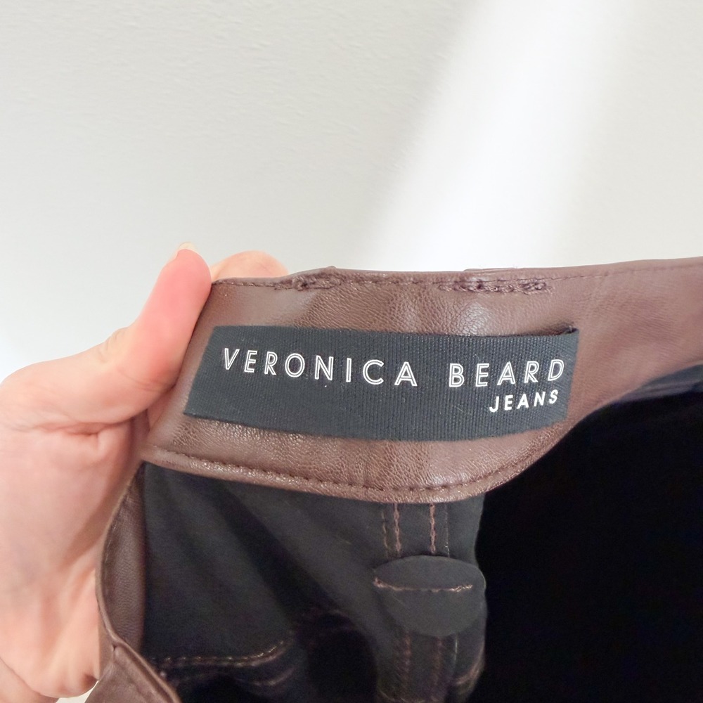 Veronica Beard Carson Flare 70s Bootcut High Rise Leather Boho Brown Pants 26 - Picture 4 of 6